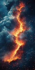 Fototapeta premium Fiery Cascade: A River of Lava Flows Through a Dramatic Nightscape