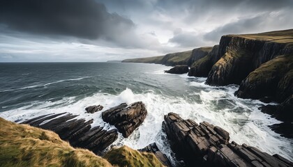 Dramatic Coastal Cliffs and Ocean Waves
