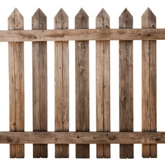 Rustic Wooden Fence, Isolated on White Background