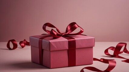 Obraz premium Elegant opened red gift box with a bow floating on a pink background, perfect for celebrations and special occasions
