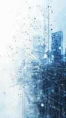 Obraz premium Explore a captivating futuristic cityscape featuring abstract digital elements and shimmering light effects, ideal for technology and innovation themes.