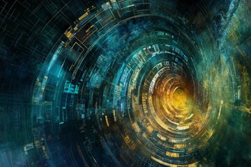 Fototapeta premium Abstract Digital Spiral Design with Vibrant Colors and Illuminated Patterns in Space