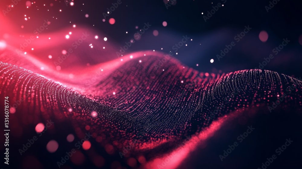 Canvas Prints stunning abstract wave of light with red particles flowing in a dark background