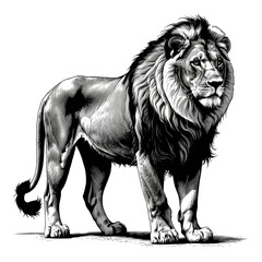 Majestic Male Lion, Black and White Illustration