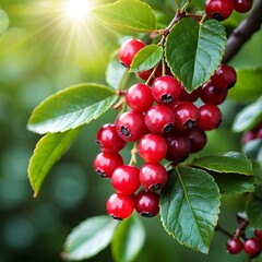 Obraz premium Sunlit Red Berries on Branch