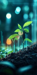 Young Green Plants Growing in Vibrant Soil Under Ethereal Light in a Lush Environment