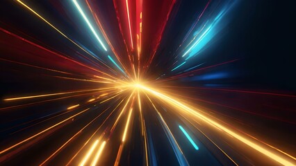 Vibrant Neon Abstract Light with Smooth Golden Glow and Sharp Perspective Angles in Crimson and Navy Tones