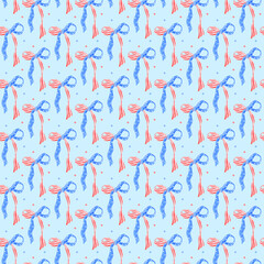 Coquette Patriotic America Ribbon Bow Seamless Pattern, 4th of July USA Flag Wallpaper