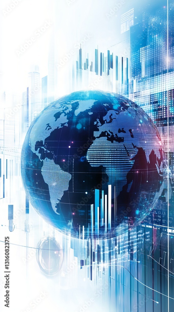Poster abstract digital world globe with data visualization elements