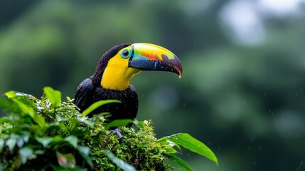 Obraz premium Vibrant Keel billed Toucan in Lush Rainforest