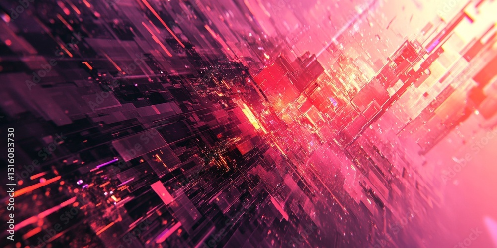 Poster dynamic abstract visualization of colorful light patterns in futuristic digital space