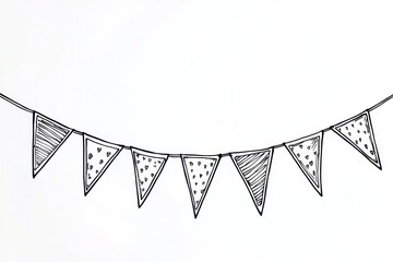 Obraz premium Hand-drawn simple bunting garland, continuous line art flags on white.