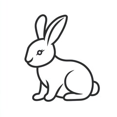 Simple and playful Easter bunny icon, bold black vector lines, white backdrop.