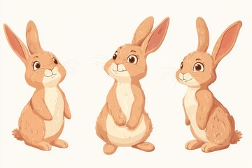 Fototapeta premium Cheerful Easter bunny illustrations, set on a clear background.