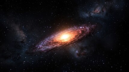 Vibrant Spiral Galaxy Glowing with Bright Stars and Colorful Nebulae Against a Dark Cosmic Background in the Depths of Space