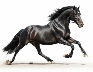 Fototapeta premium Black Stallion Running on White Background