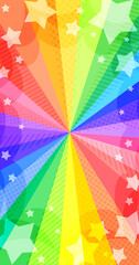 星が飛び出すレインボーカラーの明るくポップな縦長放射背景