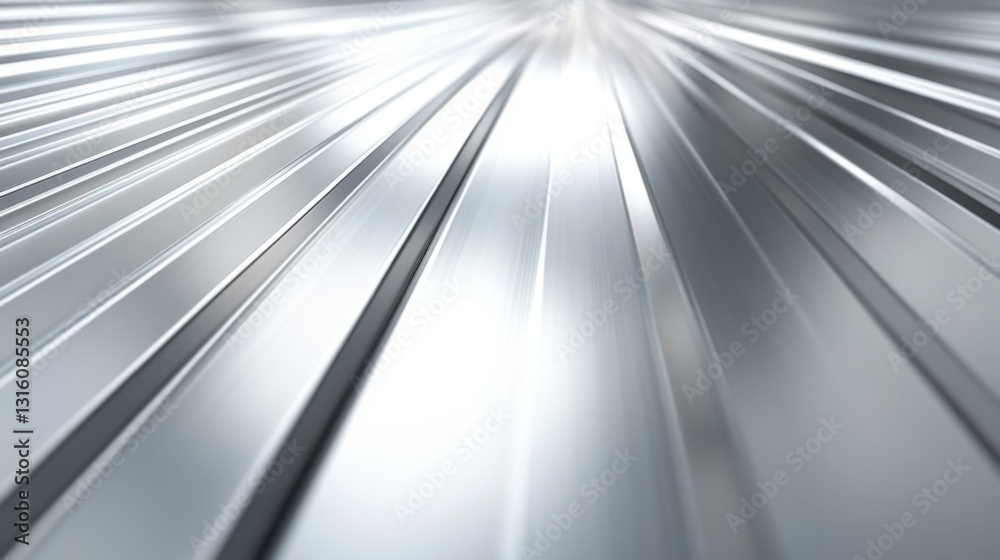 Poster abstract close up of metallic silver parallel lines converging at a vanishing point, creating a dyna