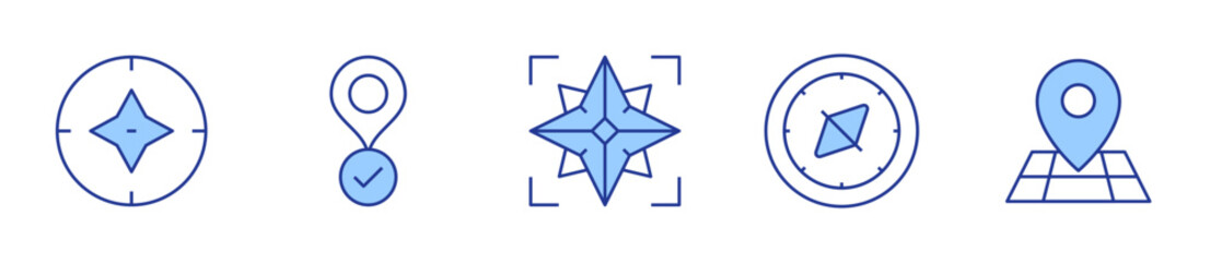 compass, placeholder, wind rose, position. GPS Icon vector illustration. Line Duotone style. Editable stroke