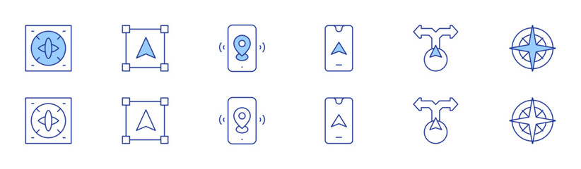 GPS icon set in two styles, Duotone and Thin Line style. Editable stroke. compass, object, navigator, direction, phone