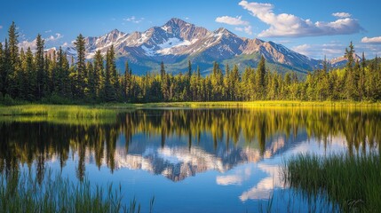 Majestic mountain reflected in serene lake.