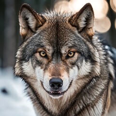 Obraz premium Gray Wolf Close-Up Portrait in Winter