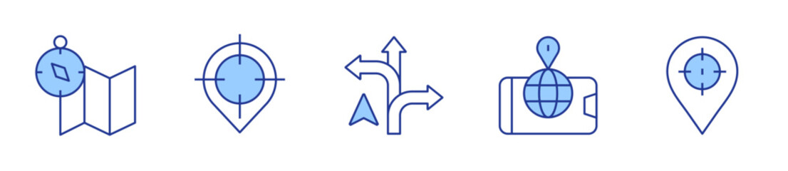 map, direction, pin, location, target. GPS Icon vector illustration. Line Duotone style. Editable stroke