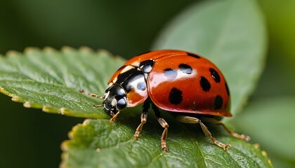 Close-up of a Ladybug on a Green Leaf