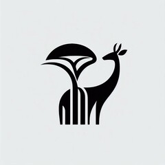Minimalist African Deer Silhouette with Baobab Tree