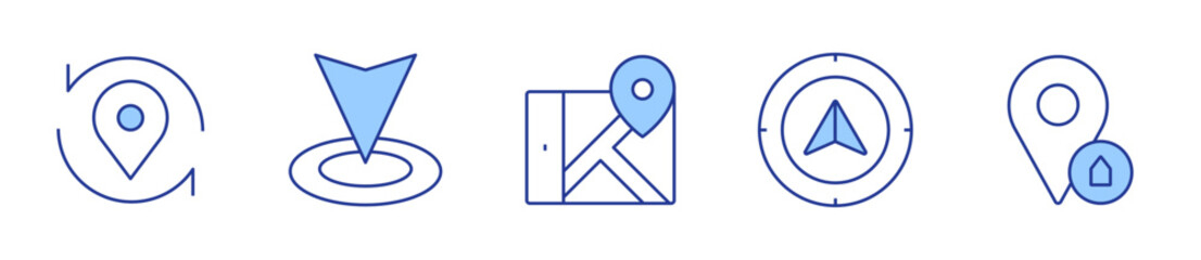 way, pin, placeholder, location, gps. GPS Icon vector illustration. Line Duotone style. Editable stroke