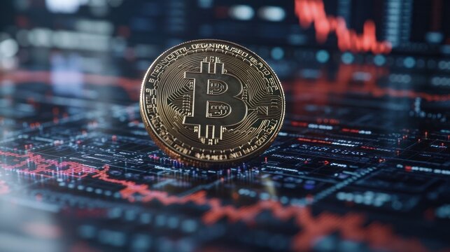 Bitcoin crash depicted on digital circuit board