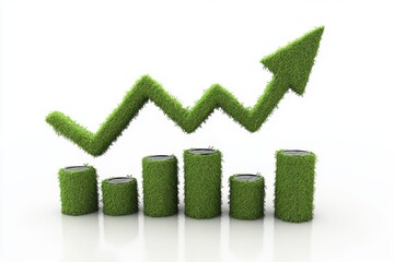 Eco-Friendly Financial Growth Indicator with Green Plant Architecture and Rising Chart
