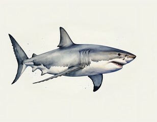 Naklejka premium Watercolor Great White Shark
