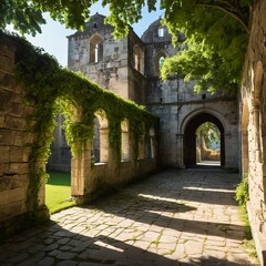 Obraz premium Sunlit Courtyard of an Ancient Monastery