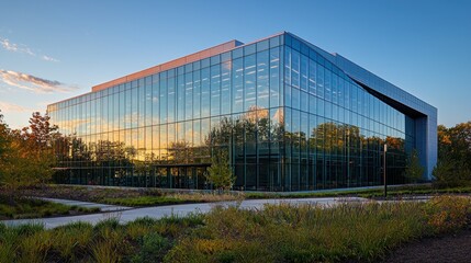 Fototapeta premium Modern glass office building at sunset. (3)