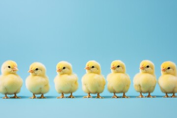 Playful yellow chicks set against a calming blue background, celebrating the vibrant spirit of spring.