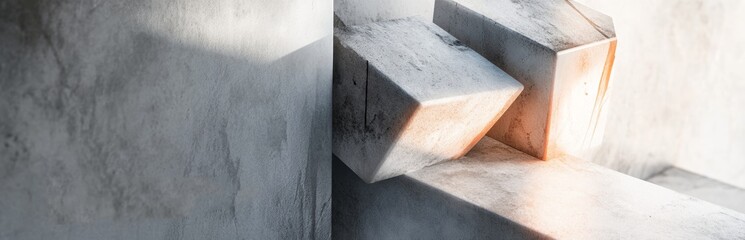 Abstract Composition Of Gray And White Concrete Blocks With Geometric Shapes Ideal For Minimalist Architectural Design Concepts And Ideas In Architecture Design Field. Ideal For Building