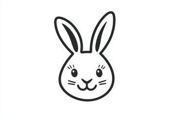 Fototapeta premium Black vector minimalist icon of Easter bunny face, simple graphics on white.