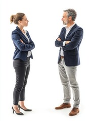Full length of colleagues discussing against white background