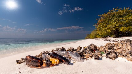 Plastic Pollution  Tropical Beach Trash  Ocean Waste  Environmental Crisis