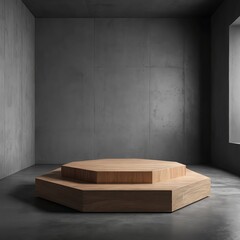 Minimalist Wooden Podium in Concrete Room