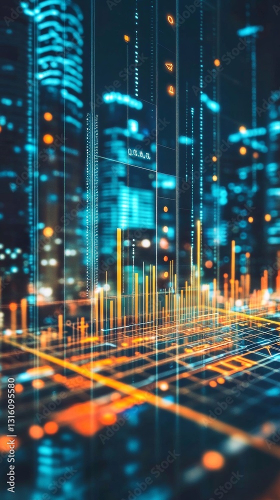 Poster a cityscape with a lot of lines and dots. the image is a representation of a computer program or a d