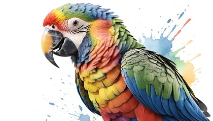 Fototapeta premium Colorful Macaw Parrot with Watercolor Splashes