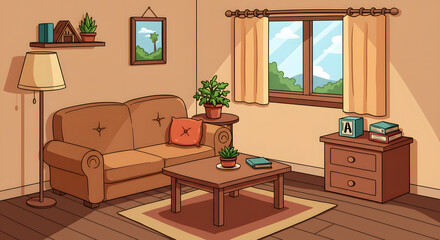 Cozy Cartoon Living Room Interior Illustration