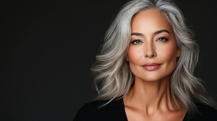 Fototapeta premium A woman with grey hair and a black shirt