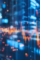 Fototapeta premium Abstract Financial Data Visualization with Neon Glows and Dynamic Charts on Digital Interface