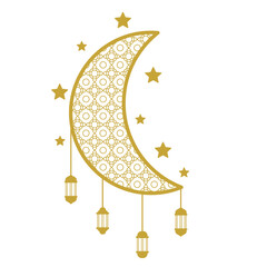 Crescent Moon with Lanterns and Stars