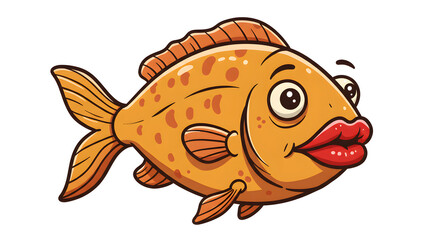 Cartoon Goldfish with Red Lips Illustration