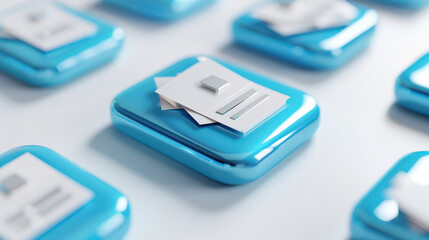 Fototapeta premium collection of blue digital document icons with white file representations, symbolizing data storage and organization. glossy 3D design adds modern touch