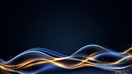 Glowing Blue and Gold Waves: Abstract 3D Render AI Generated